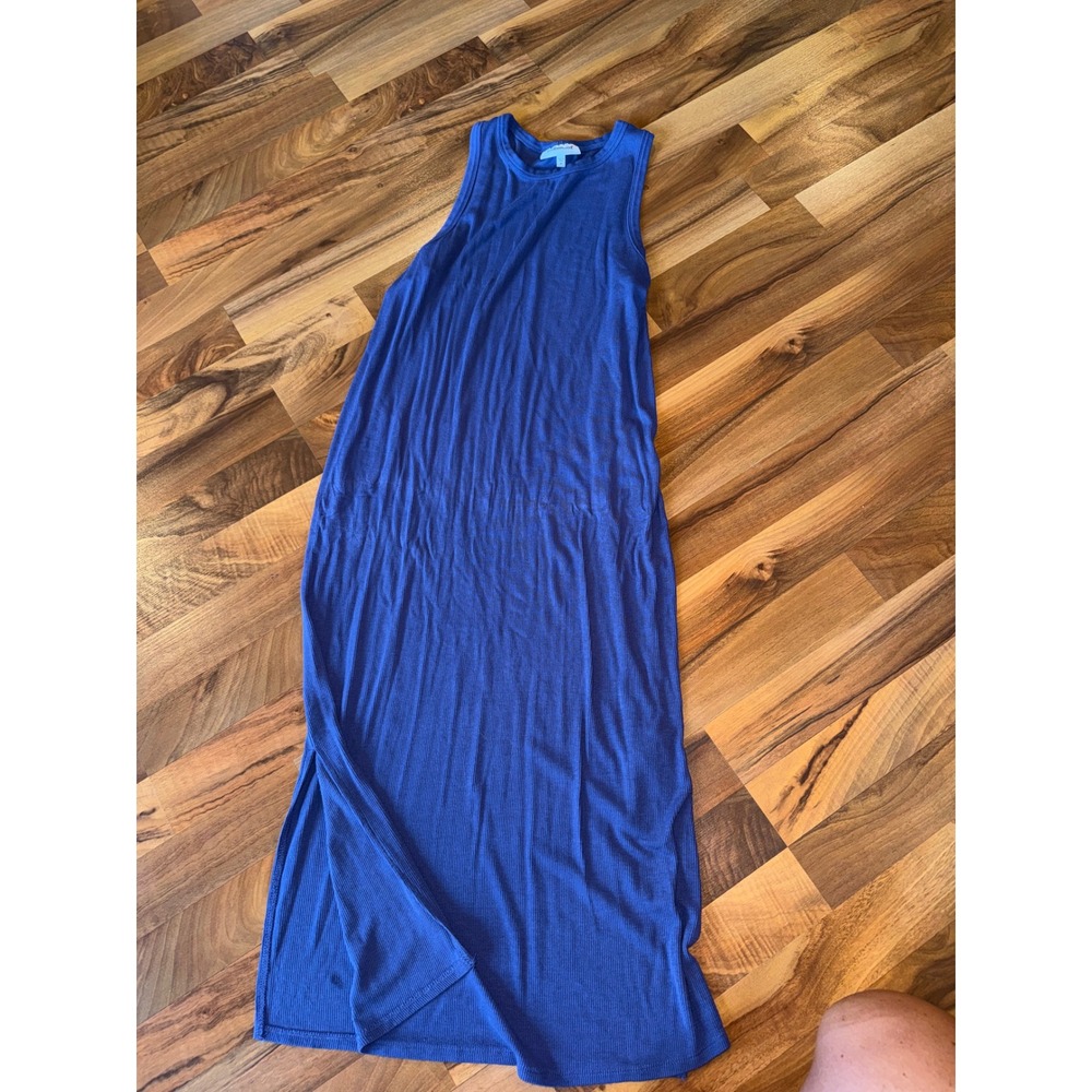 Motherhood Maternity Maxi Dress Women Size M Blue Ribbed Sleeveless Slit summer
